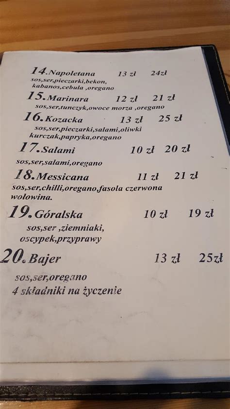 Menu at Oberża Swojskie Jadło restaurant, Krynica